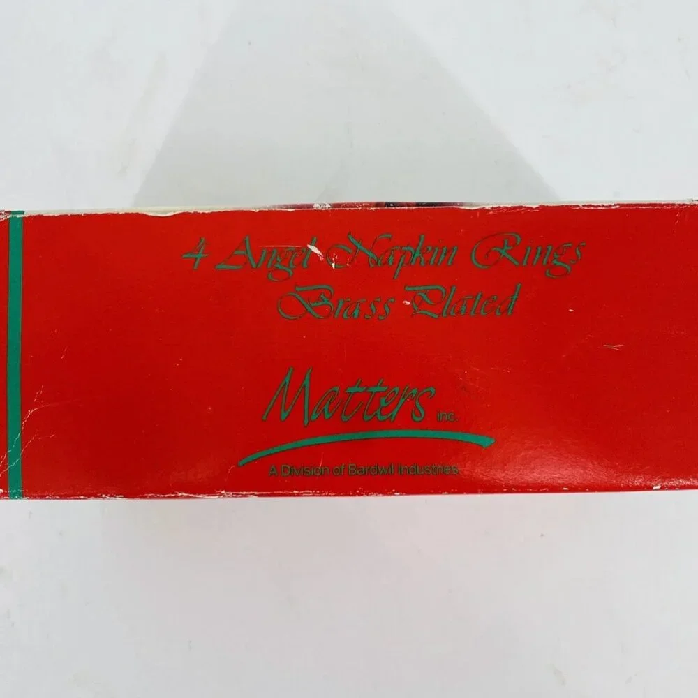 NOS Vintage 80's Set Of 4 Brass Plated Angel Napkin Rings Christmas Decor